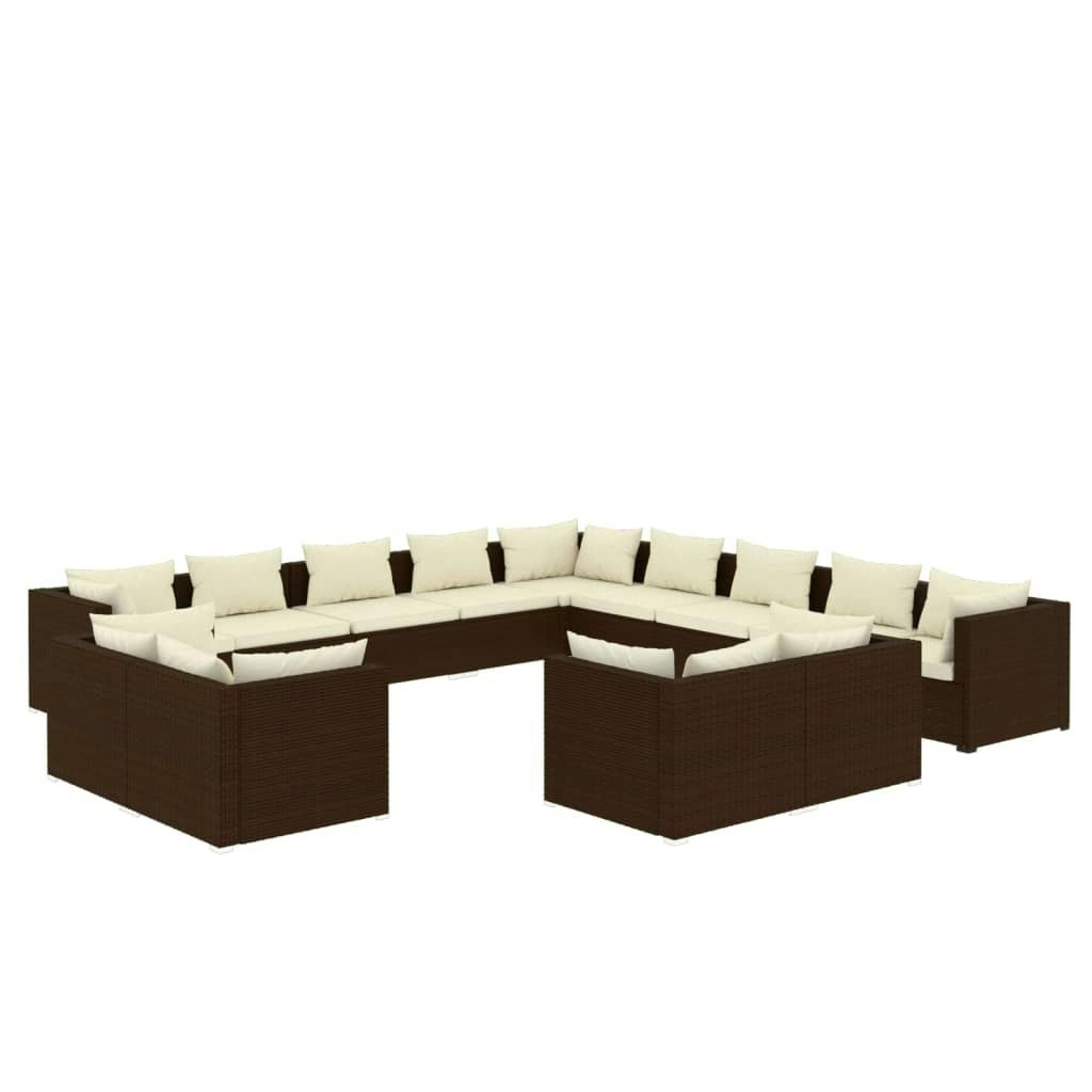 13 Piece Garden Lounge Set with Cushions Brown Poly Rattan 3102906