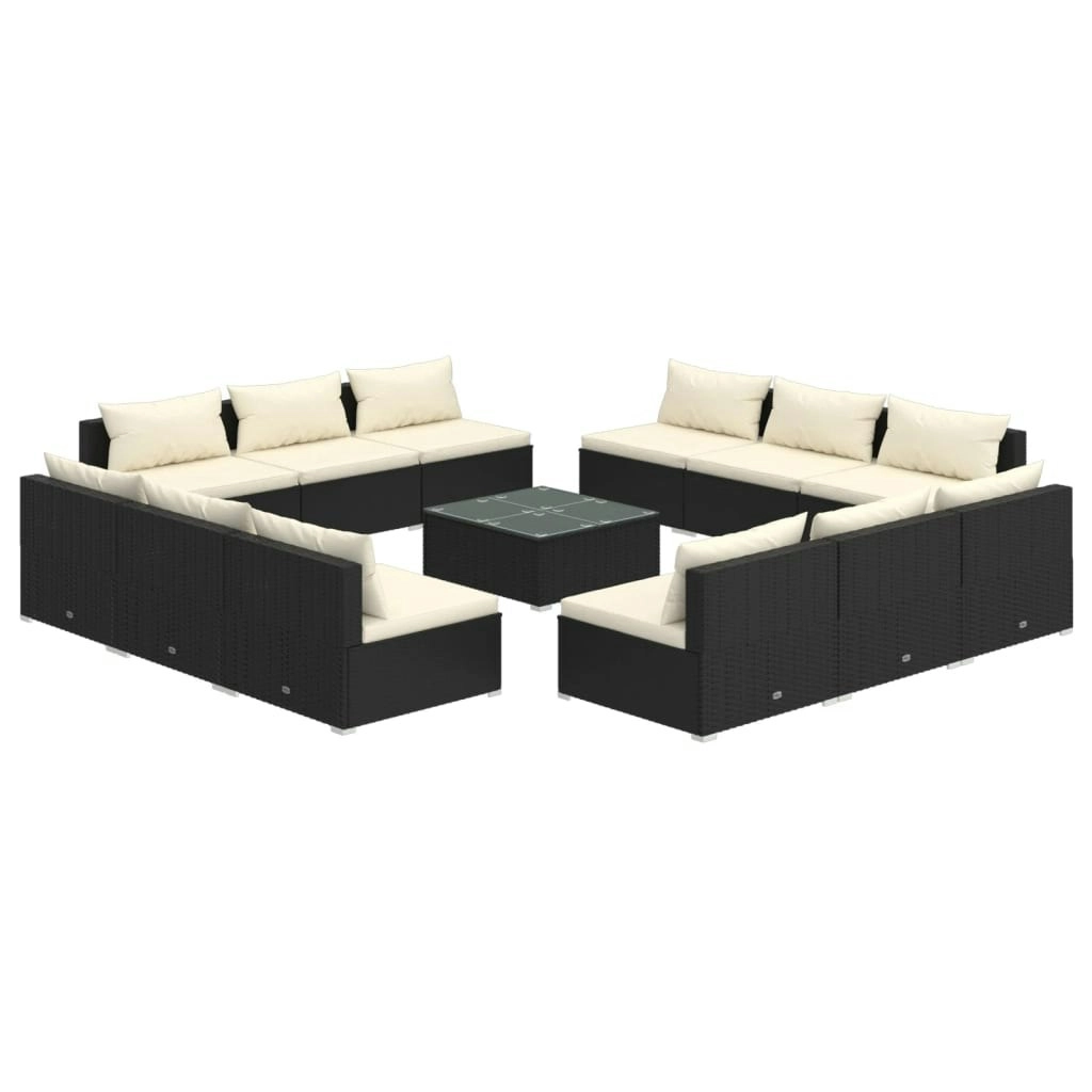 13 Piece Garden Lounge Set with Cushions Poly Rattan Black 3101575