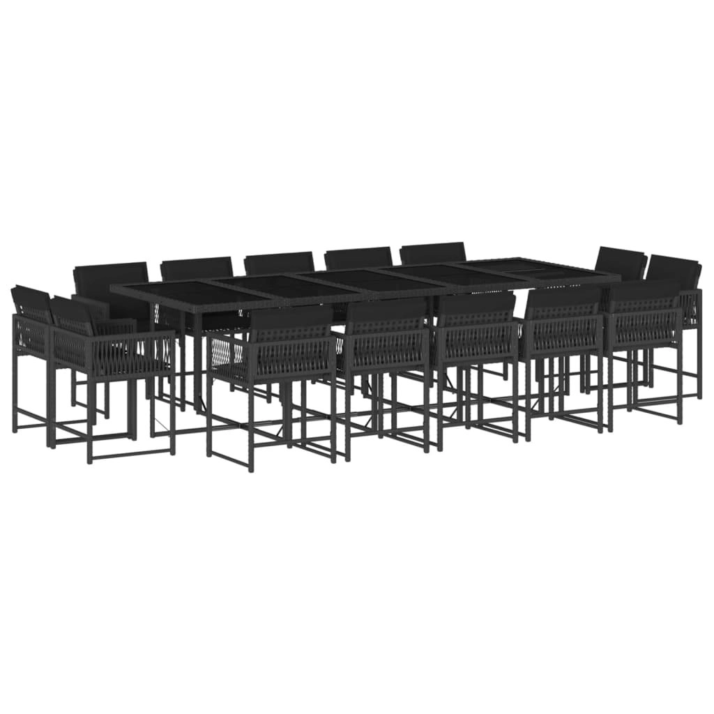 15 Piece Garden Dining Set with Cushions Black Poly Rattan 3211591