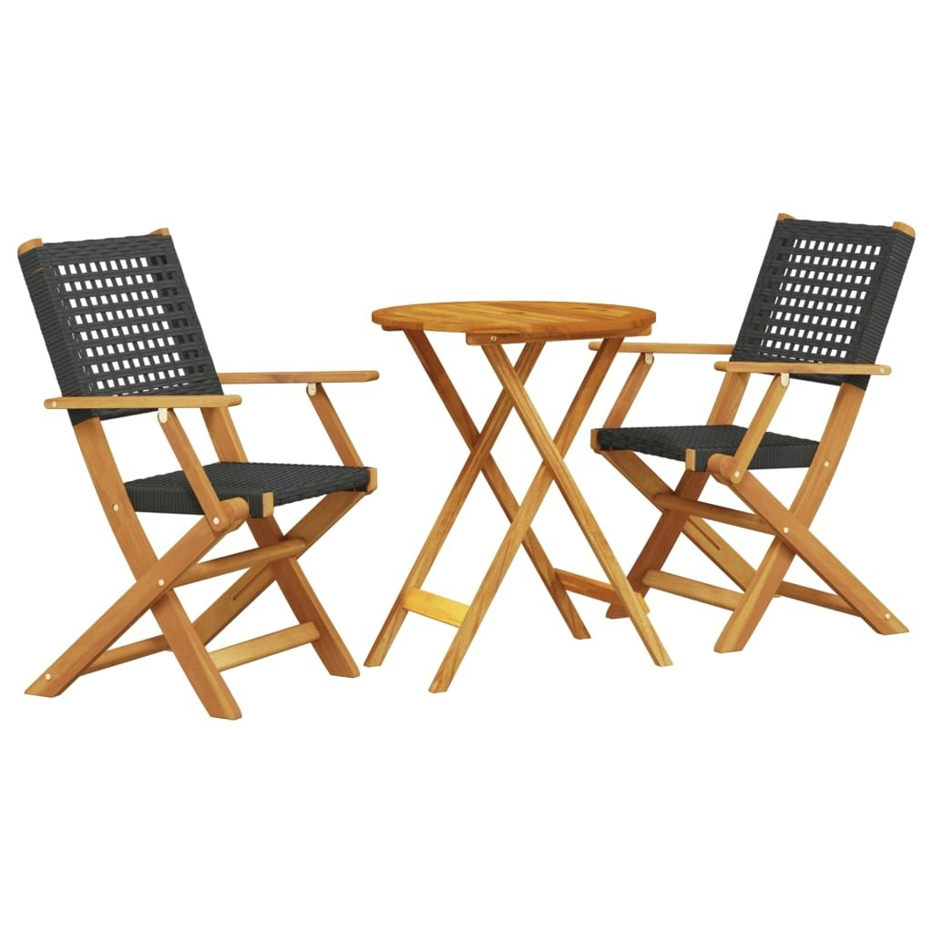 3 Piece Bistro Set Black Poly Rattan and Solid Wood 3281790