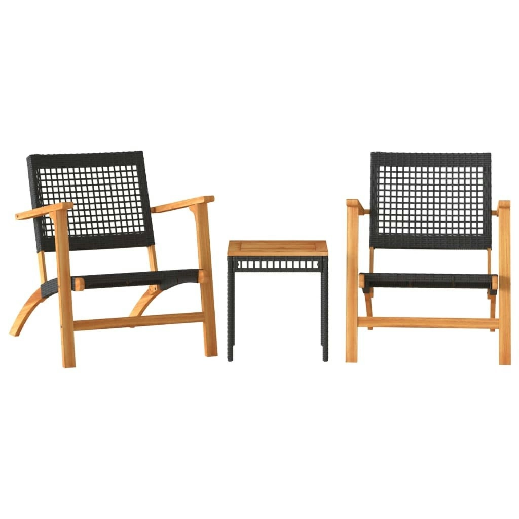 3 Piece Bistro Set Black Poly Rattan and Solid Wood Acacia 365866