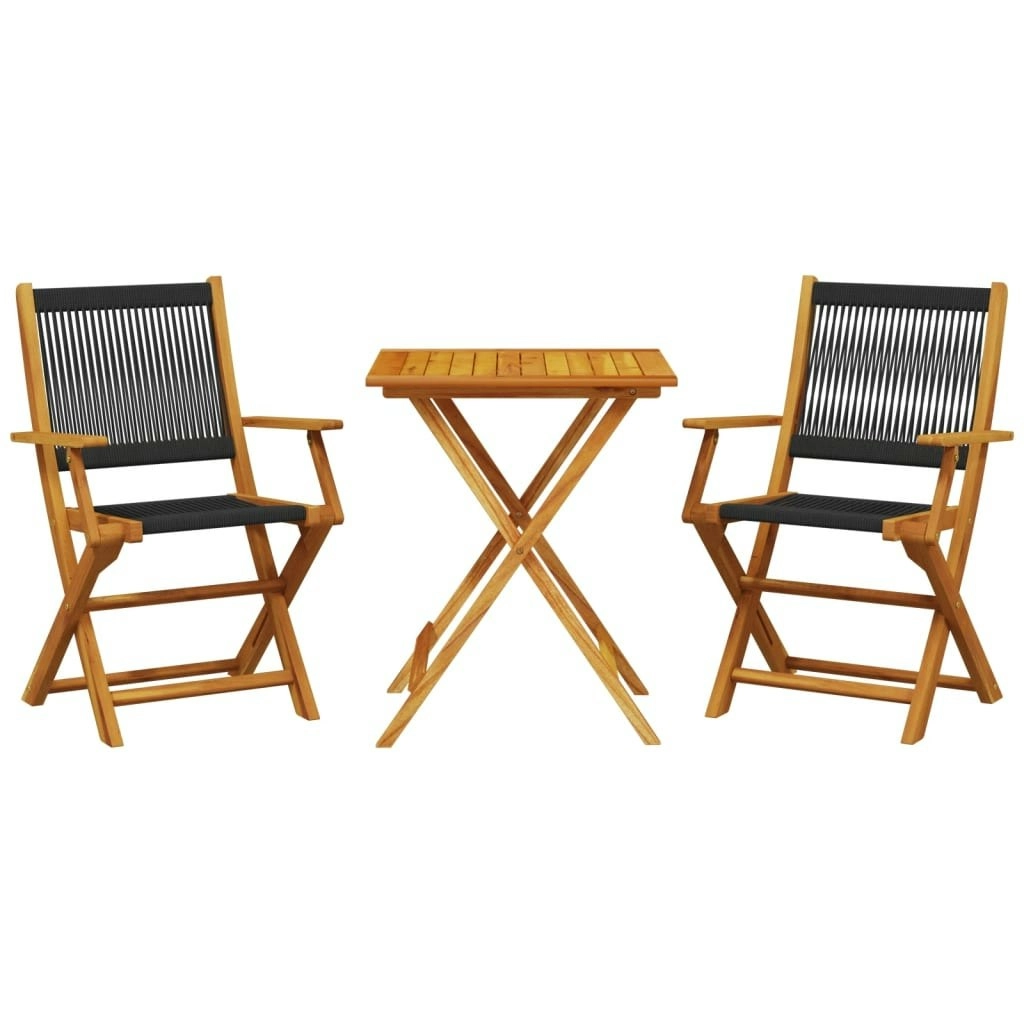 3 Piece Bistro Set Black Polypropylene and Solid Wood 3281805