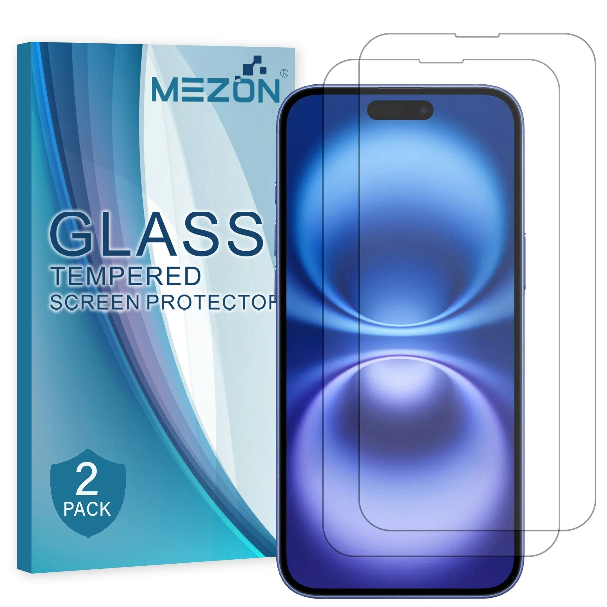 [2 Pack] MEZON Tempered Glass for iPhone 16 (6.1") Crystal Clear Premium 9H HD Case Friendly Screen Protectors