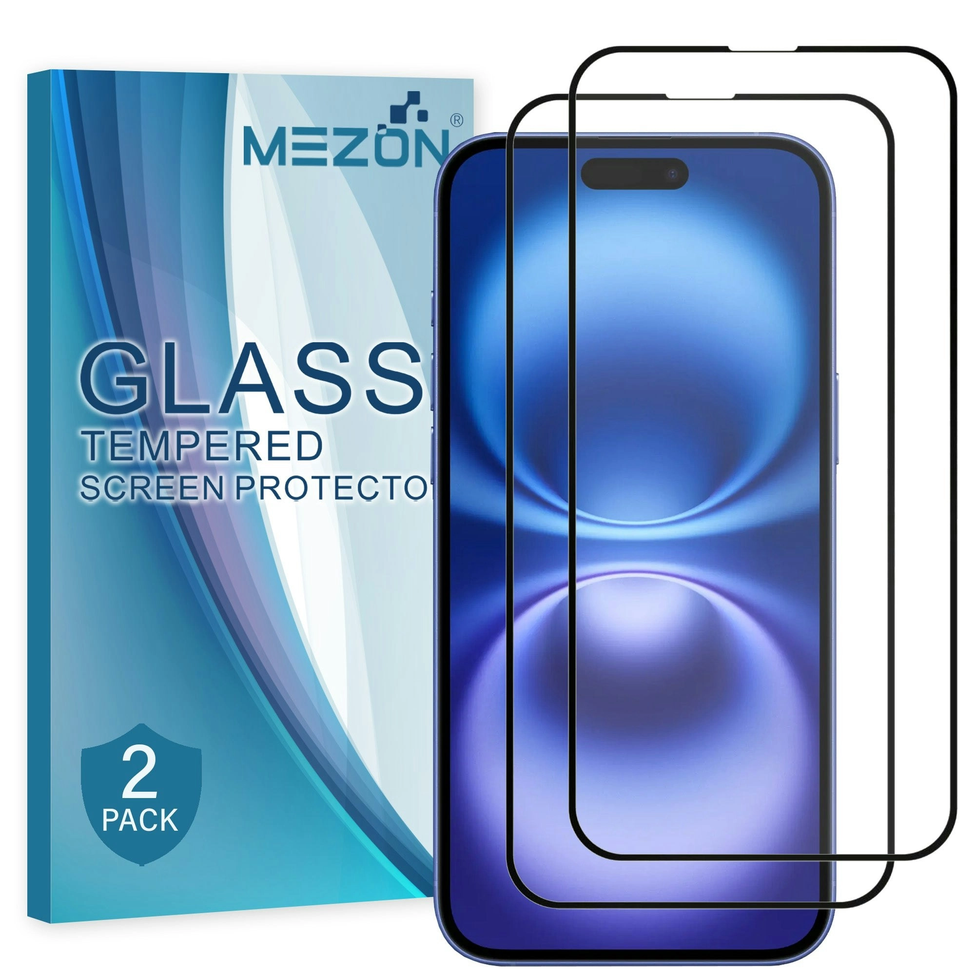 [2 Pack] MEZON Full Coverage Tempered Glass for iPhone 16 Plus (6.7") Crystal Clear Premium 9H HD Screen Protectors