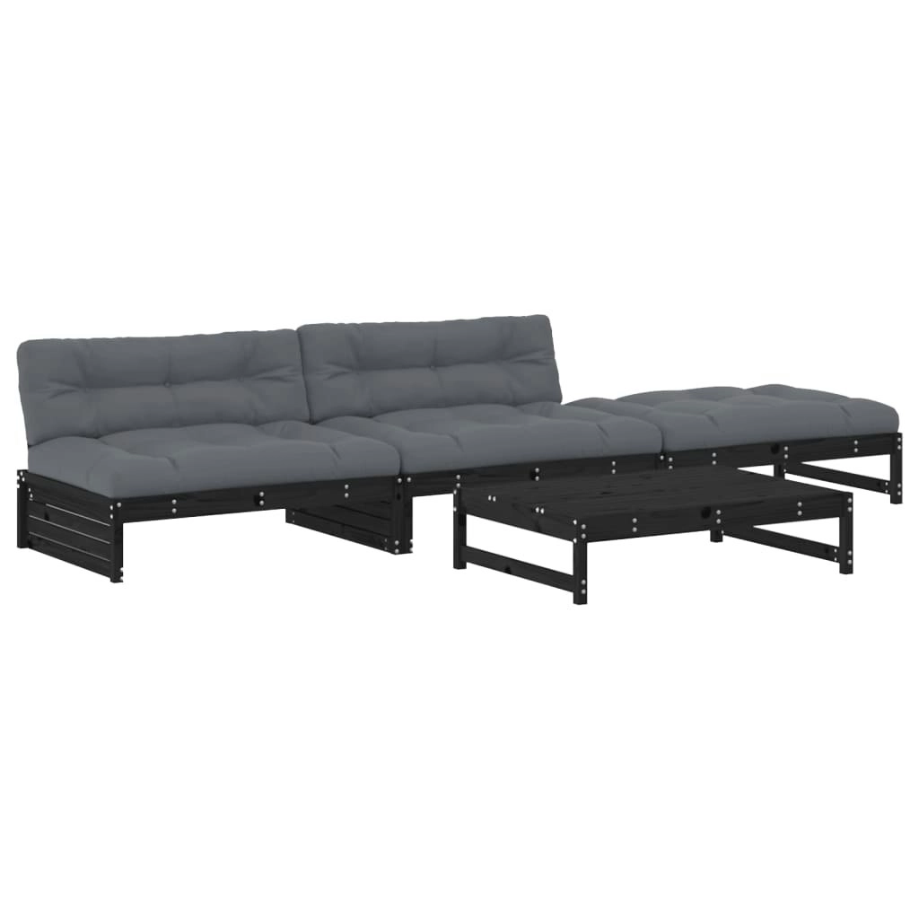 4 Piece Garden Lounge Set with Cushions Black Solid Wood 3186113