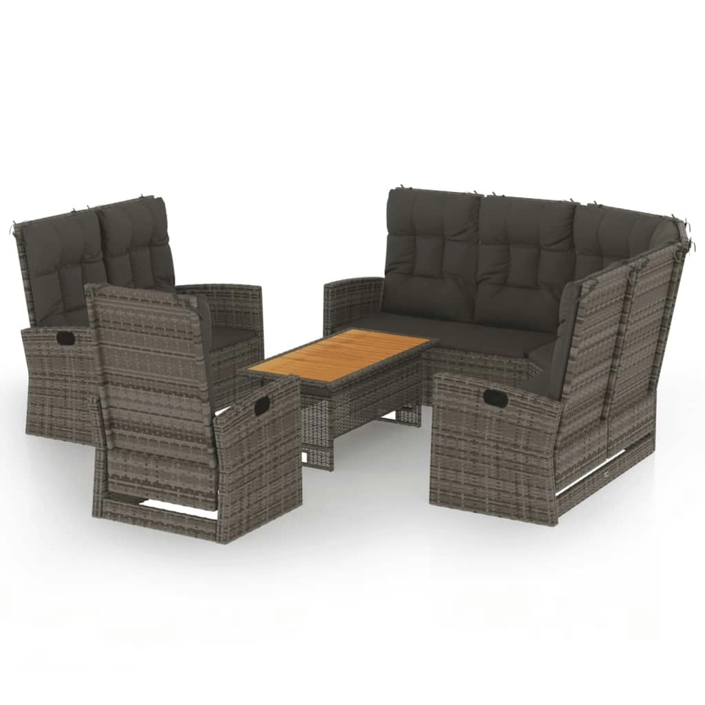 4 Piece Garden Lounge Set with Cushions Grey Poly Rattan 362180