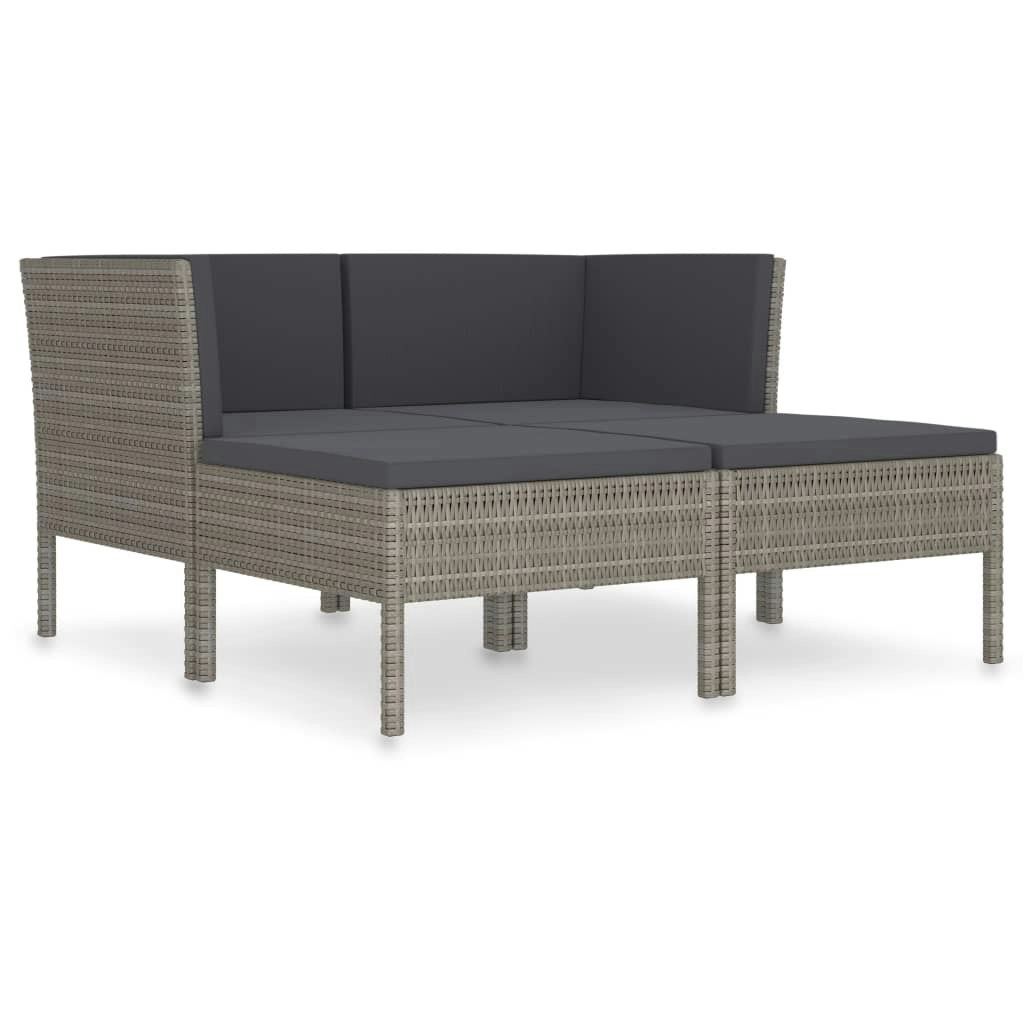 4 Piece Garden Lounge Set with Cushions Poly Rattan Grey 3056968