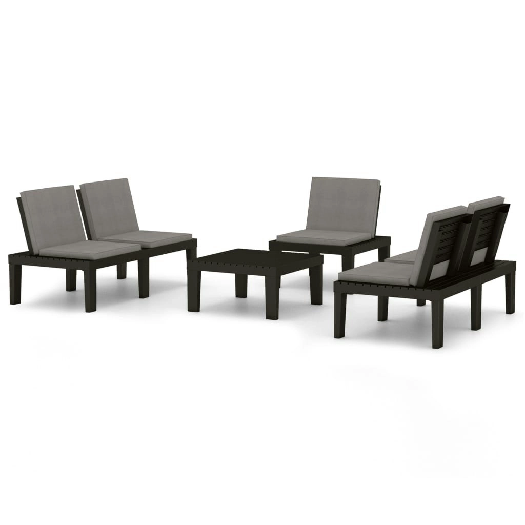 4 Piece Garden Lounge Set with Cushions Plastic Grey 3059836