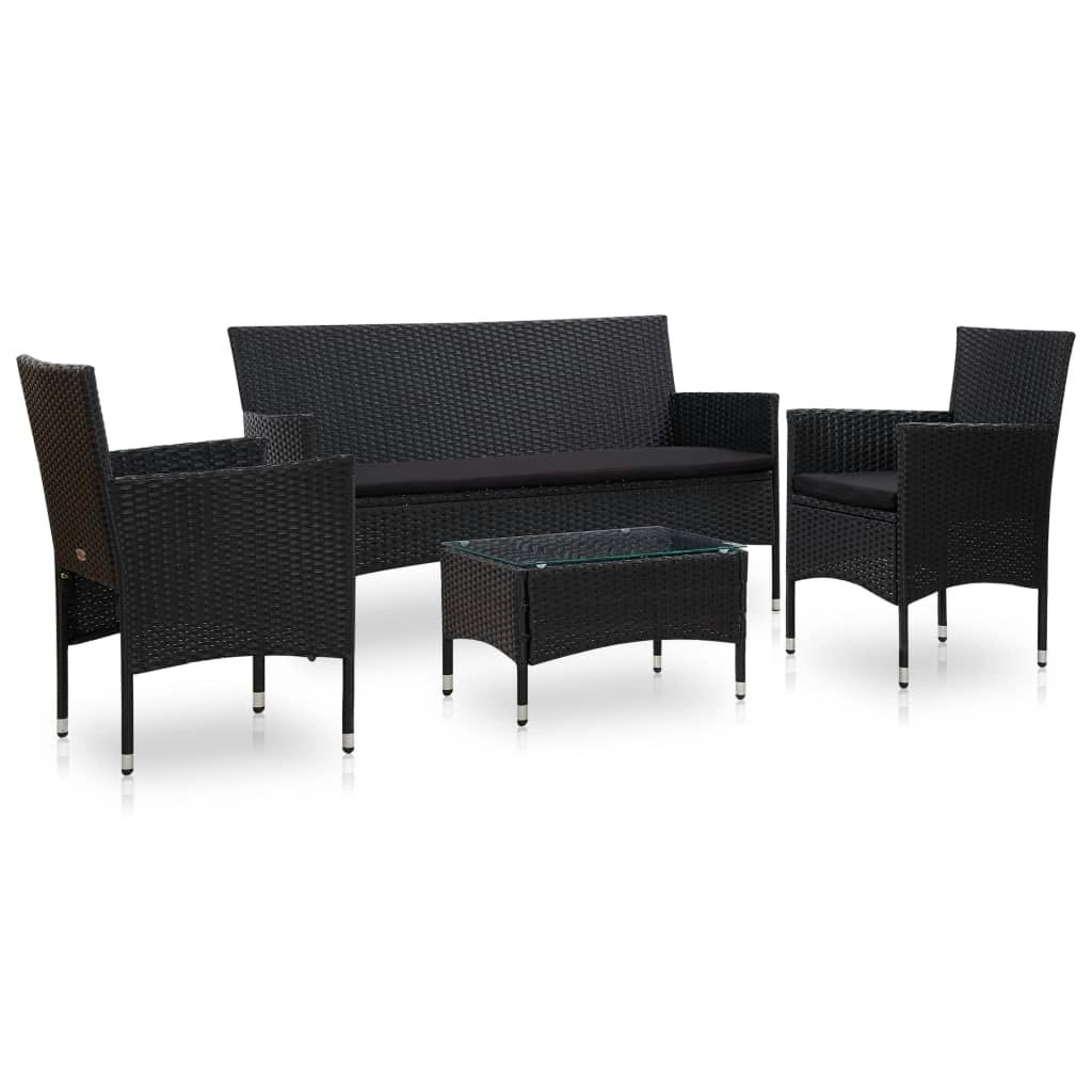 4 Piece Garden Lounge Set With Cushions Poly Rattan Black 45891