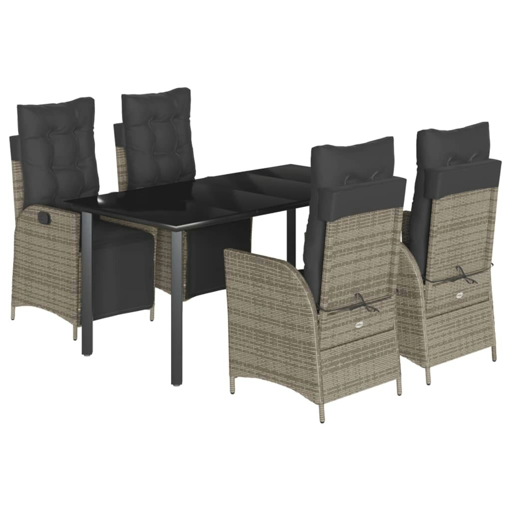 5 Piece Garden Dining Set with Cushions Grey Poly Rattan 3213430