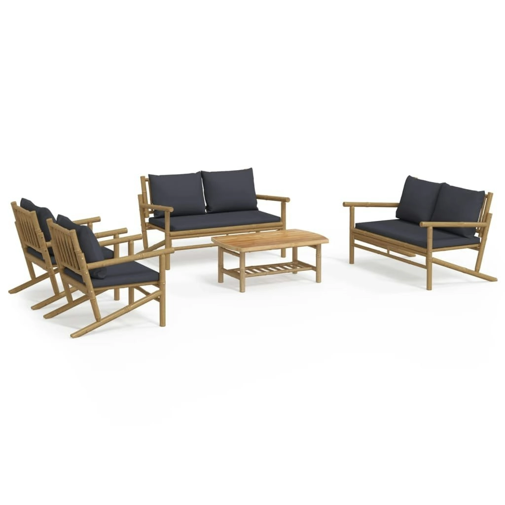 5 Piece Garden Lounge Set with Dark Grey Cushions Bamboo 3156474