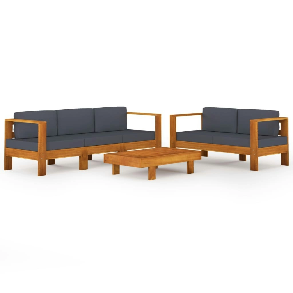 5 Piece Garden Lounge Set with Dark Grey Cushions Acacia Wood 3057949