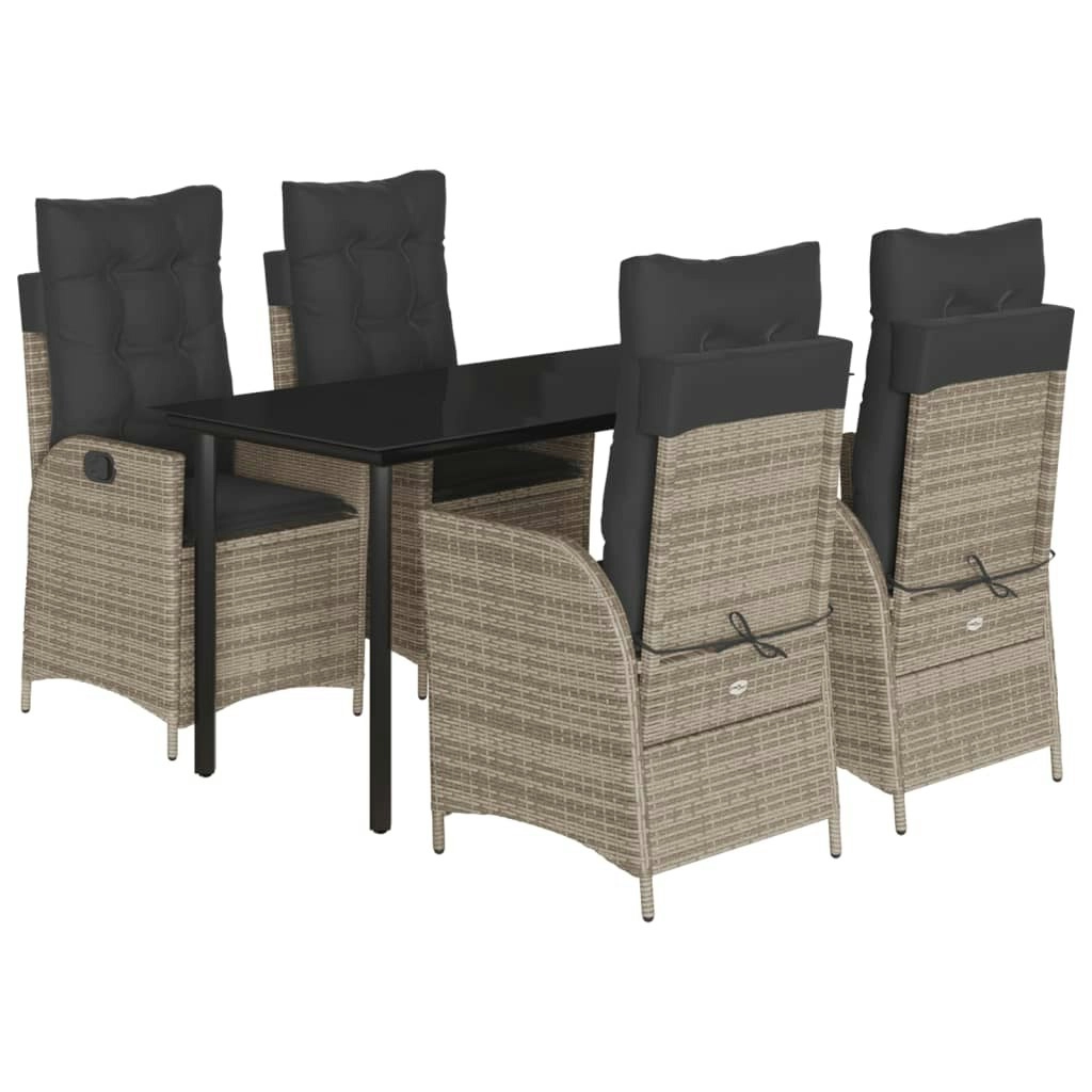 5 Piece Garden Dining Set with Cushions Grey Poly Rattan 3213227