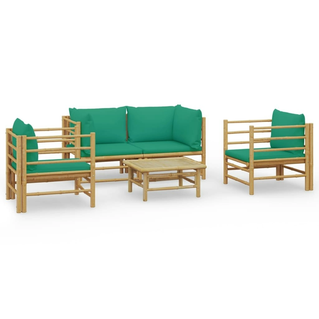 5 Piece Garden Lounge Set with Green Cushions  Bamboo 3155153