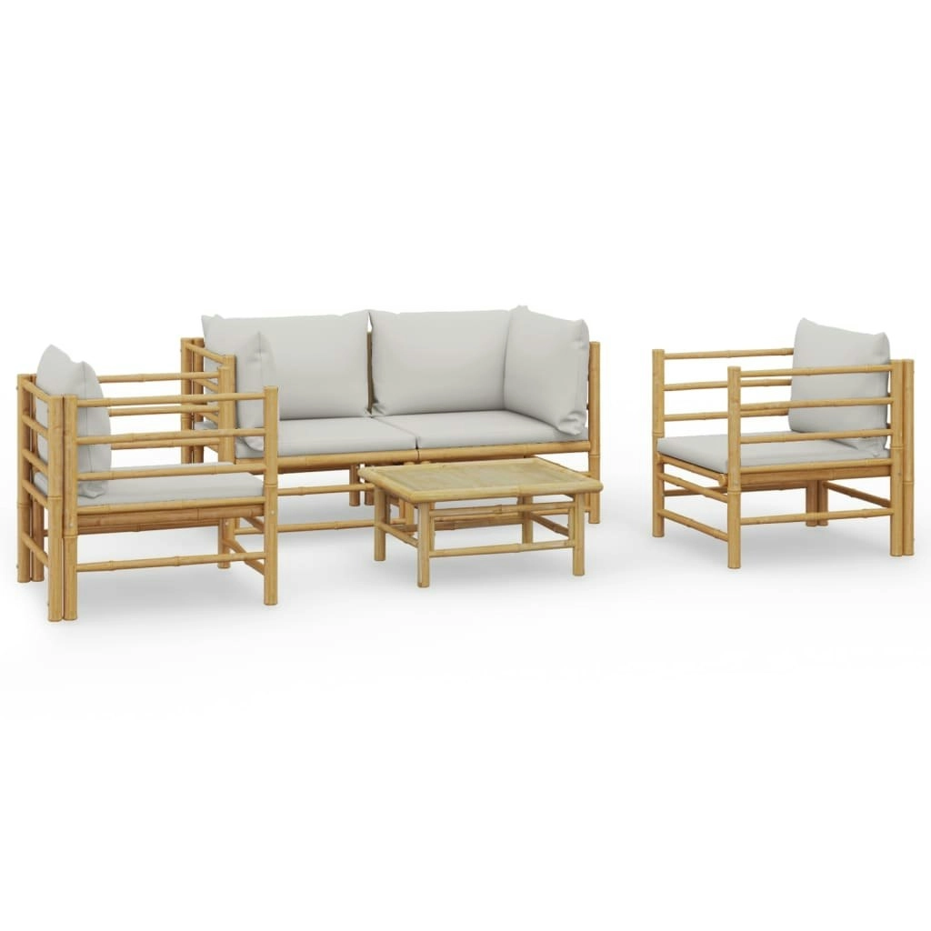 5 Piece Garden Lounge Set with Light Grey Cushions Bamboo 3155089