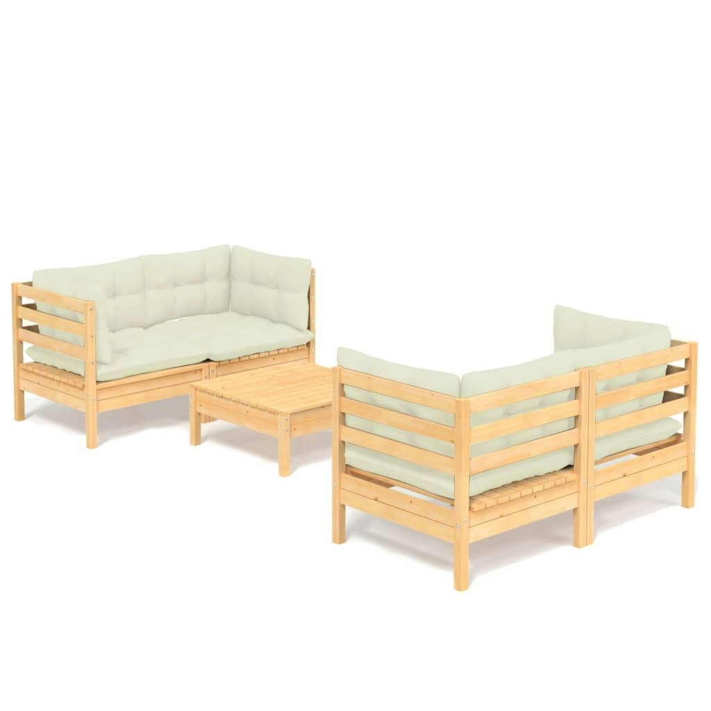 5 Piece Garden Lounge Set with Cream Cushions Pinewood 3096022