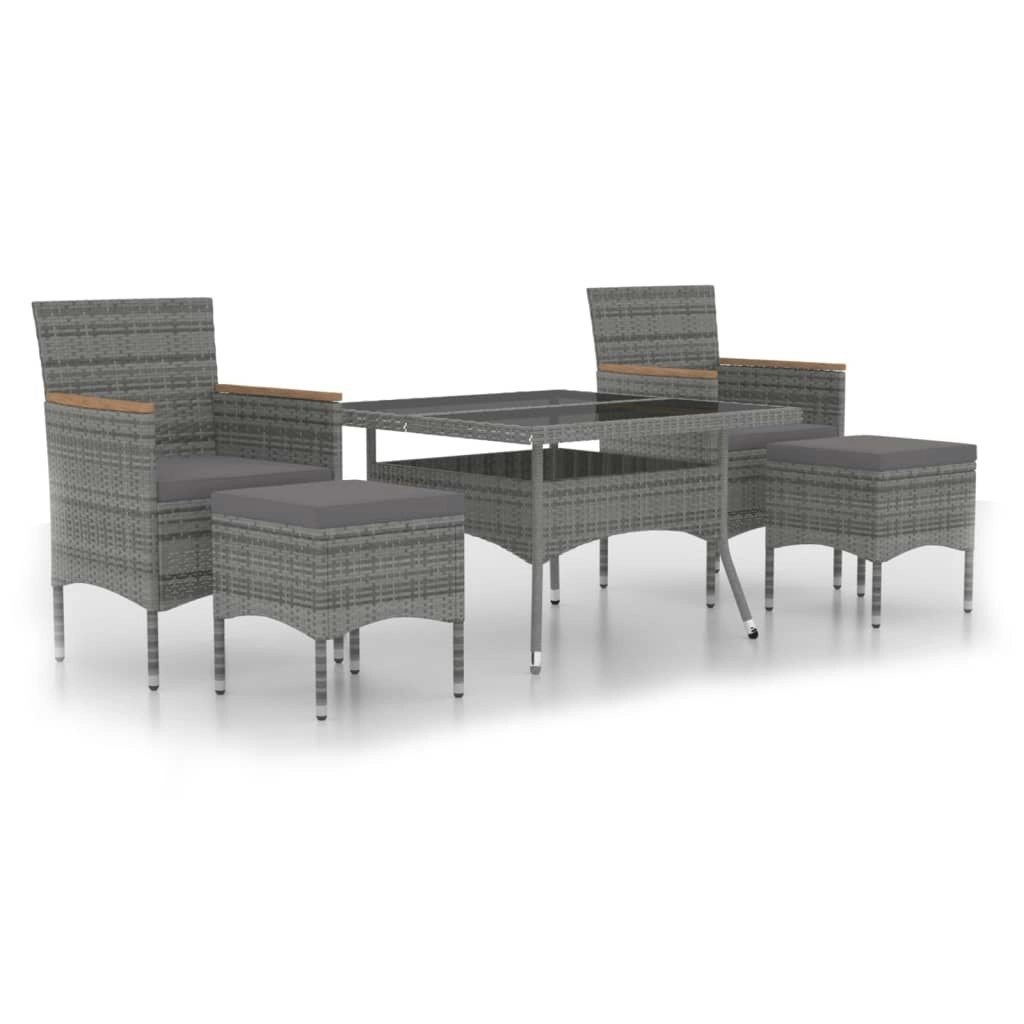 5 Piece Garden Dining Set Poly Rattan and Tempered Glass Grey 3058355