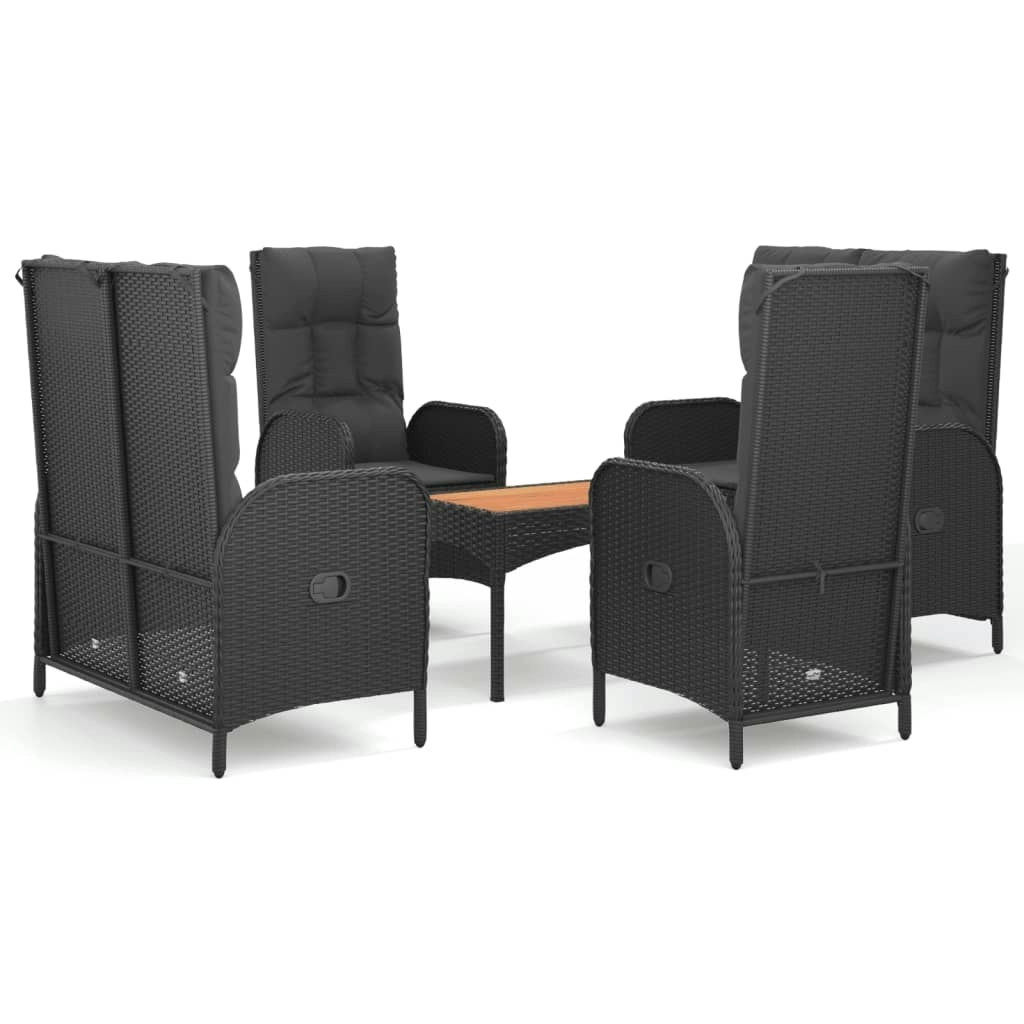 5 Piece Garden Dining Set with Cushions Black Poly Rattan 3185088