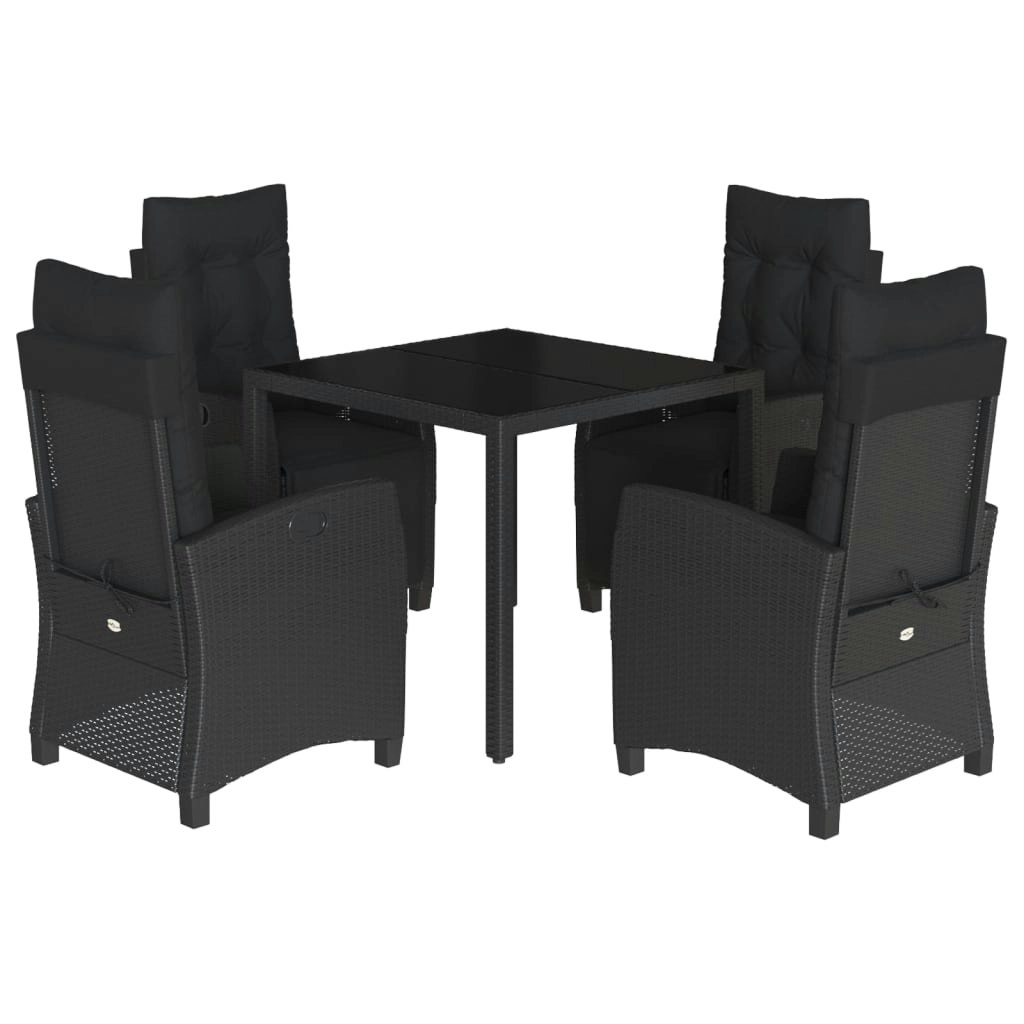 5 Piece Garden Dining Set with Cushions Black Poly Rattan 3212889