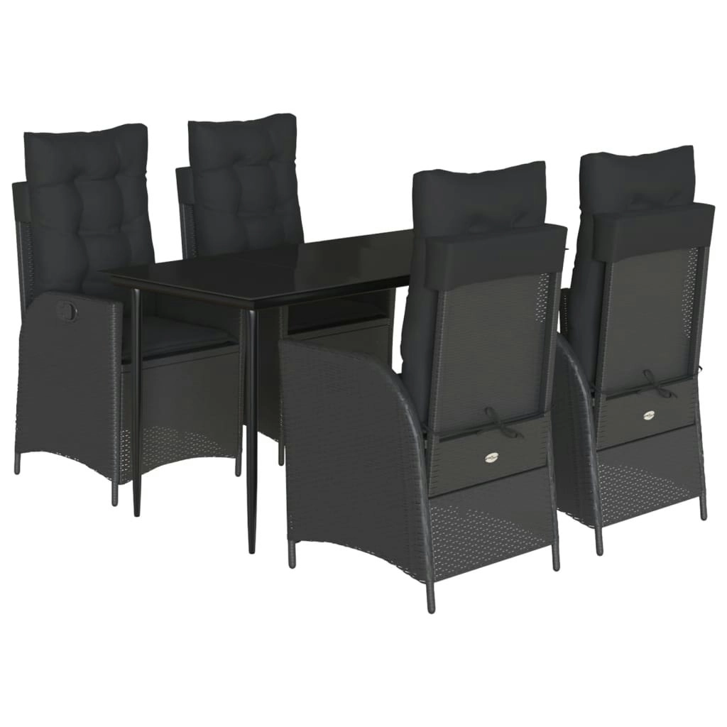 5 Piece Garden Dining Set with Cushions Black Poly Rattan 3213177