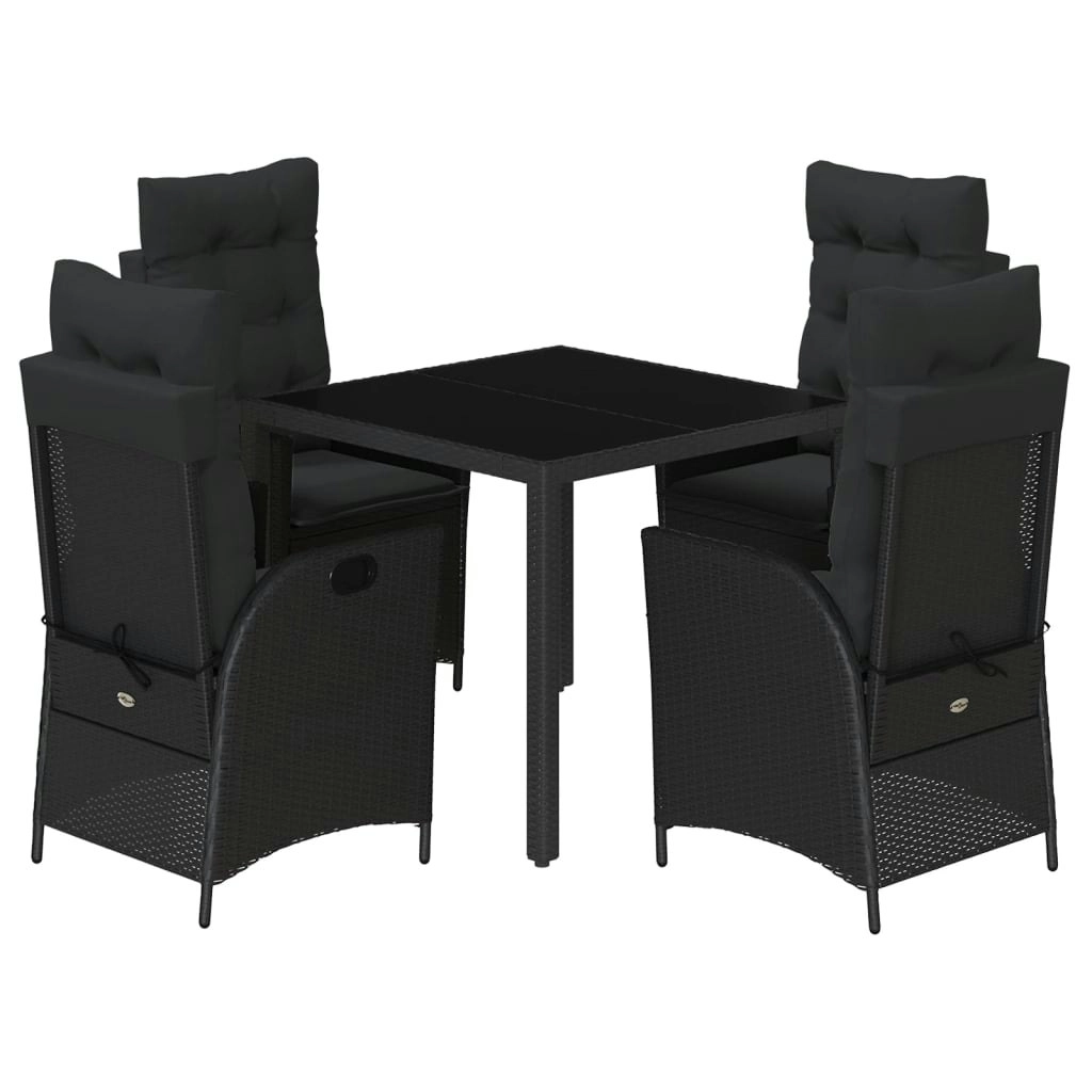 5 Piece Garden Dining Set with Cushions Black Poly Rattan 3213068