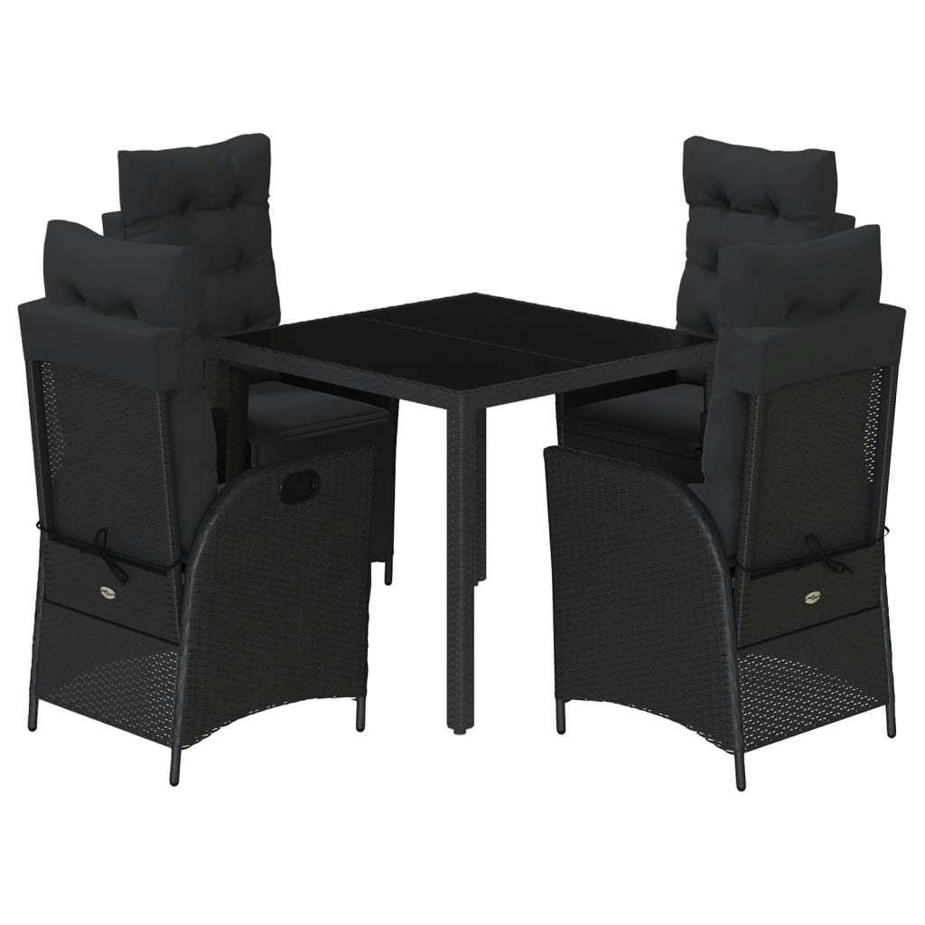 5 Piece Garden Dining Set with Cushions Black Poly Rattan 3213069