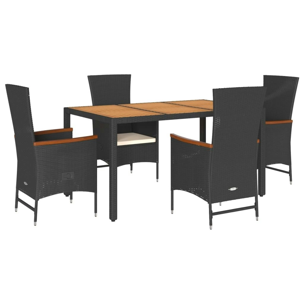 5 Piece Garden Dining Set with Cushions Black Poly Rattan 3277508