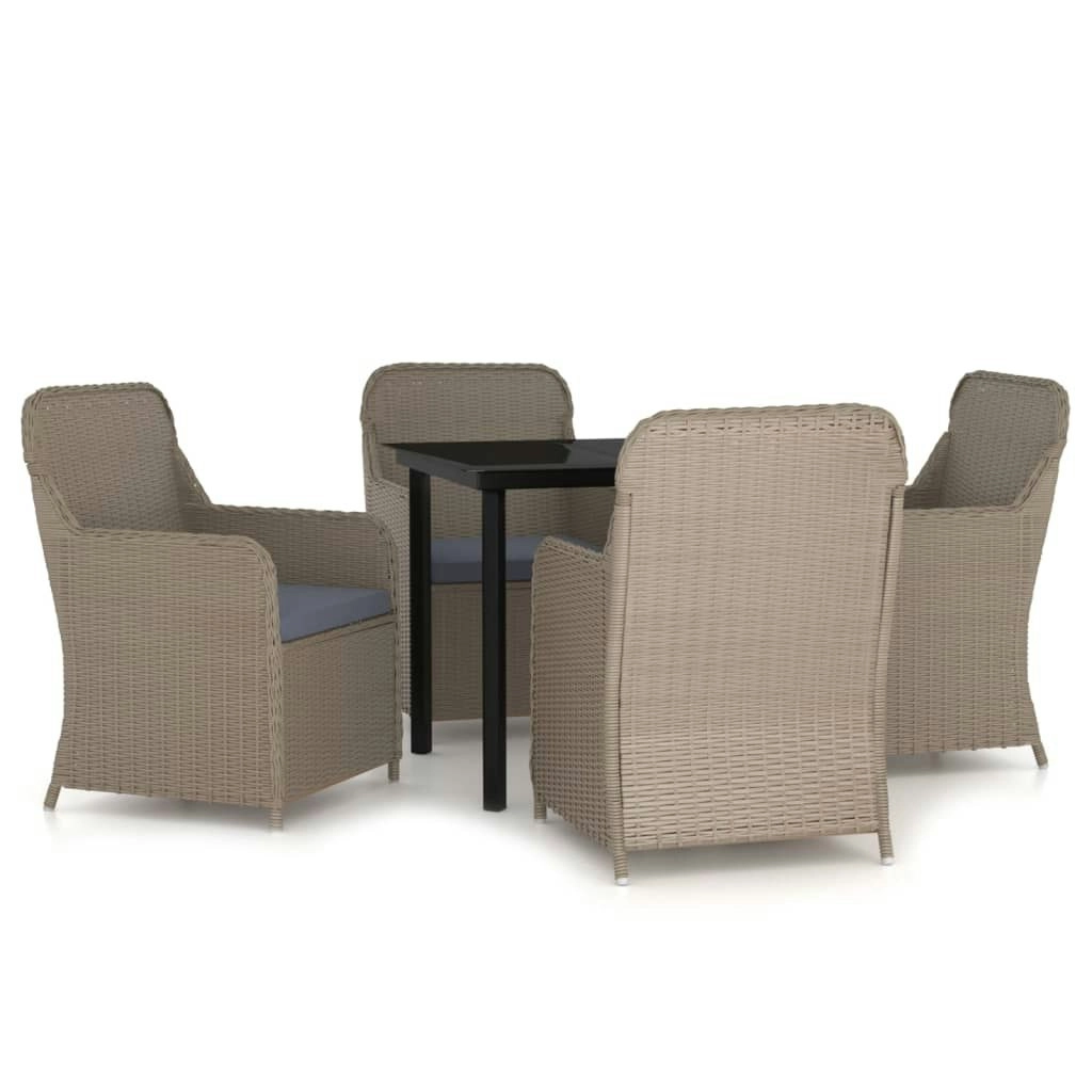 5 Piece Garden Dining Set with Cushions Brown 3099536