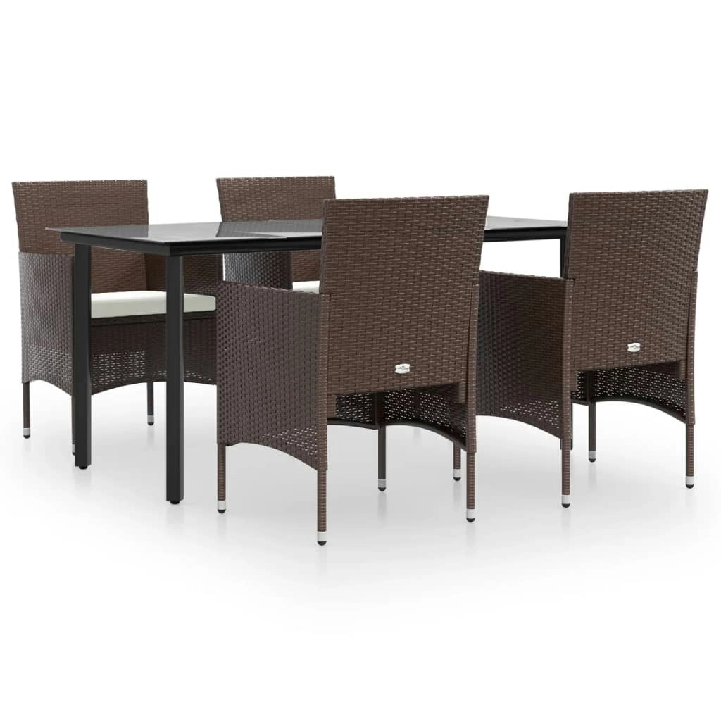 5 Piece Garden Dining Set with Cushions Brown and Black 3156612