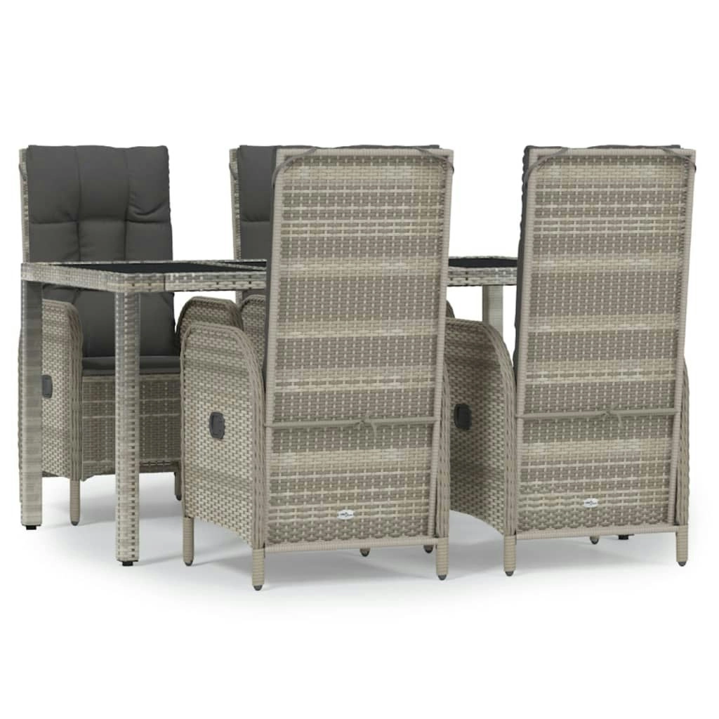 5 Piece Garden Dining Set with Cushions Grey Poly Rattan 3185025