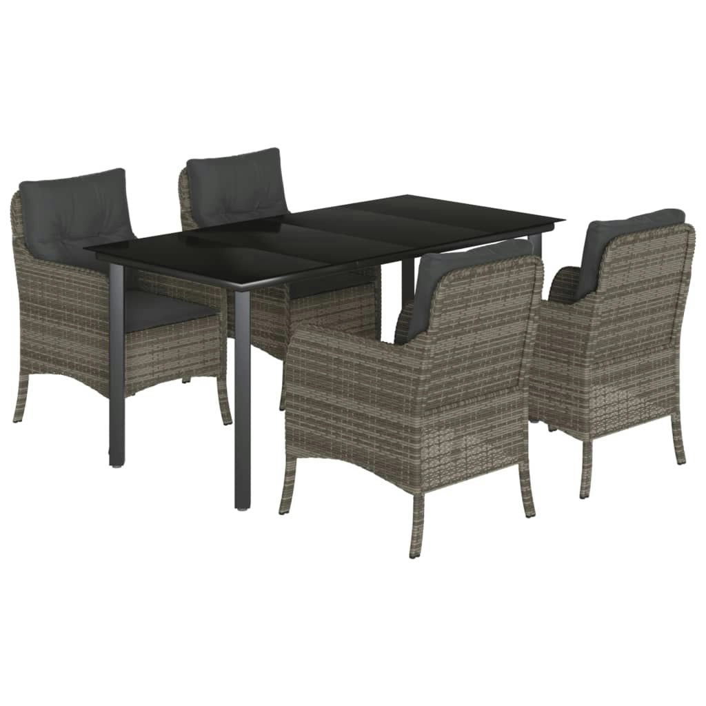 5 Piece Garden Dining Set with Cushions Grey Poly Rattan 3211958