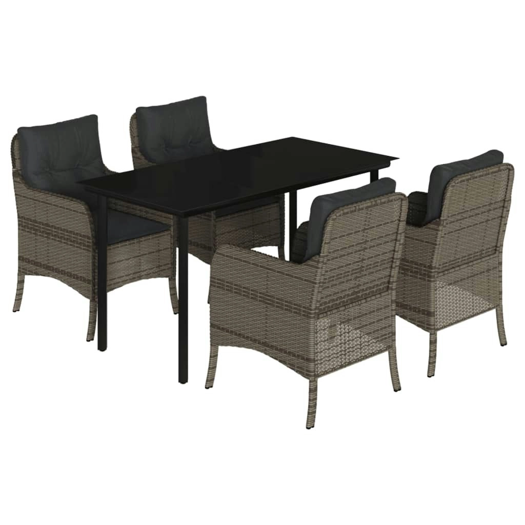 5 Piece Garden Dining Set with Cushions Grey Poly Rattan 3211957