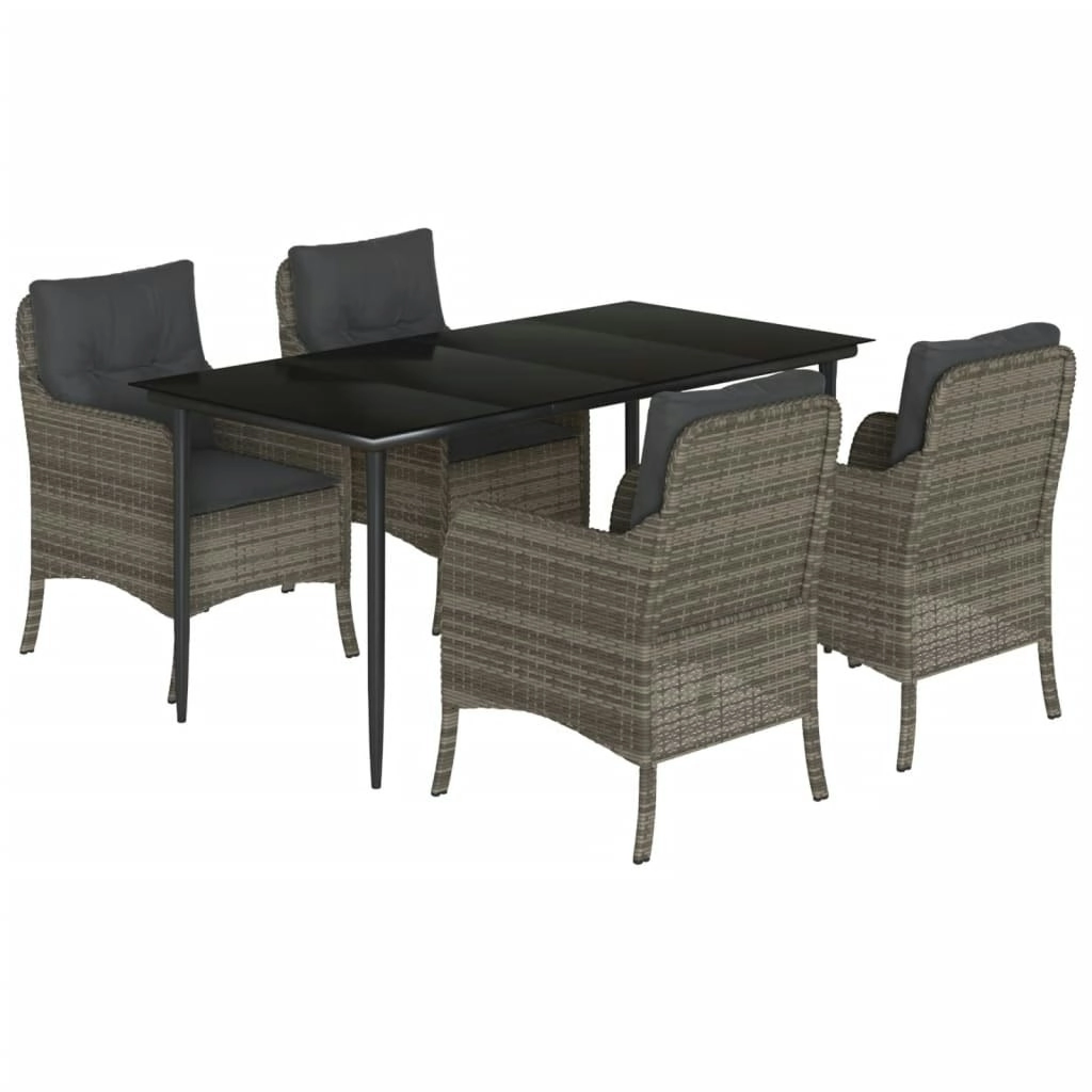 5 Piece Garden Dining Set with Cushions Grey Poly Rattan 3211951