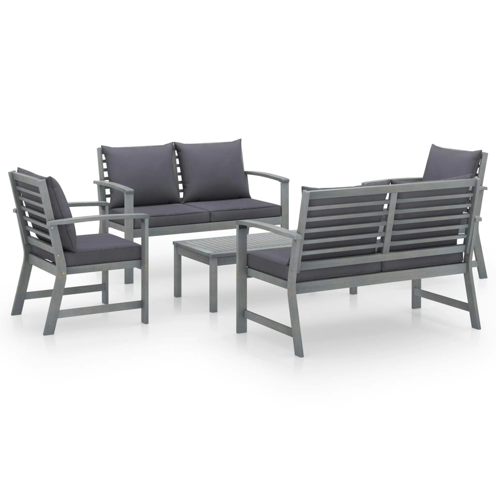 5 Piece Garden Lounge Set with Cushion Solid Acacia Wood Grey 3057783