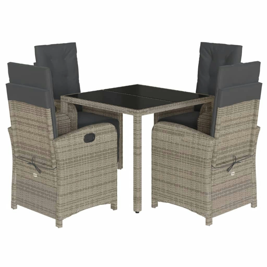 5 Piece Garden Dining Set with Cushions Grey Poly Rattan 3212463