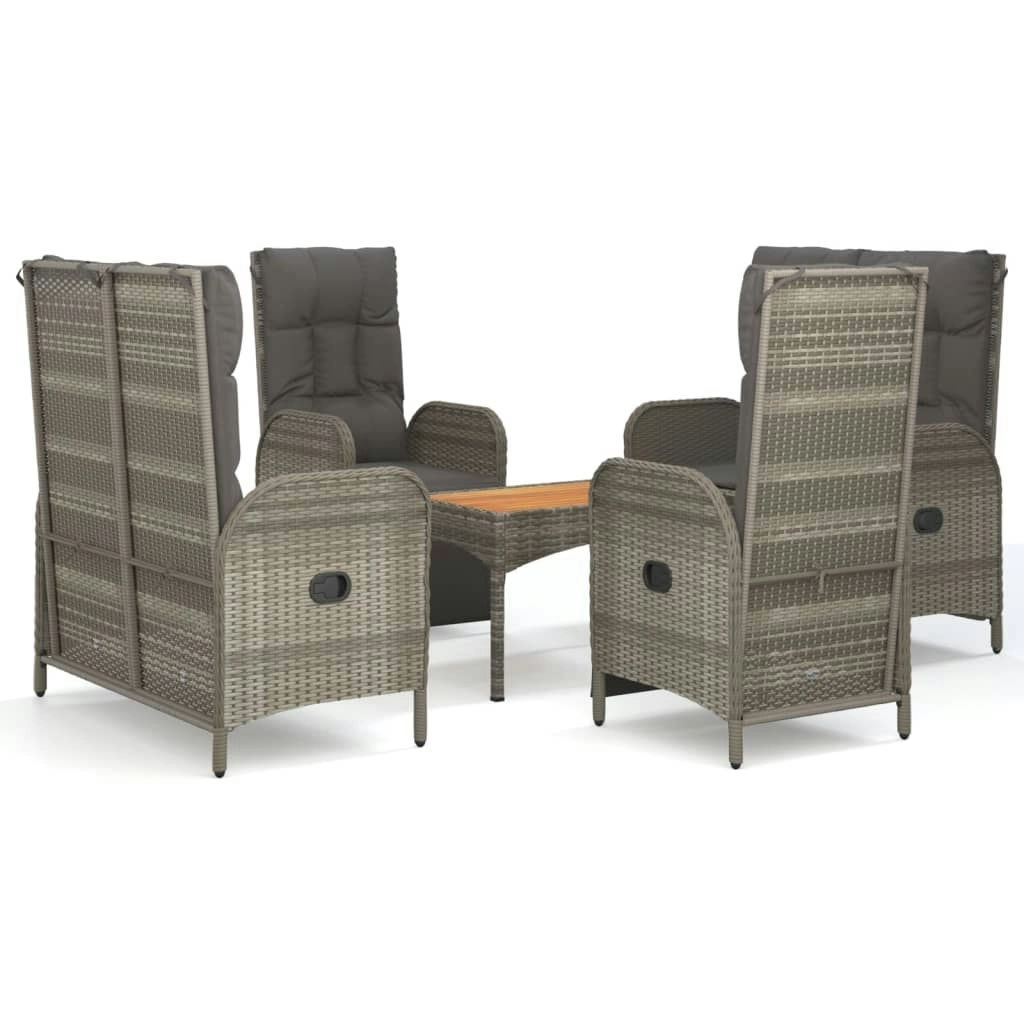 5 Piece Garden Dining Set with Cushions Grey Poly Rattan 3185089