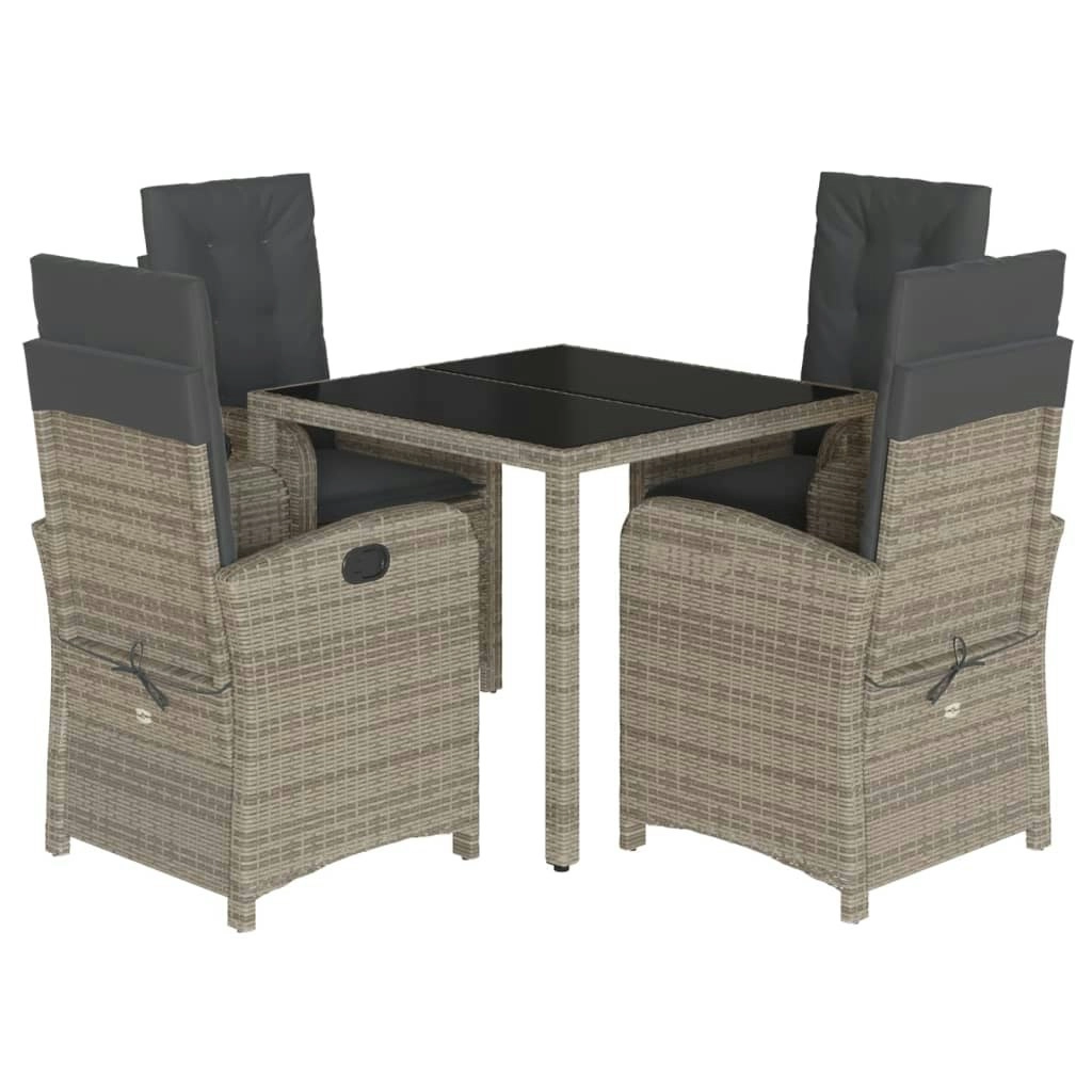 5 Piece Garden Dining Set with Cushions Grey Poly Rattan 3212214