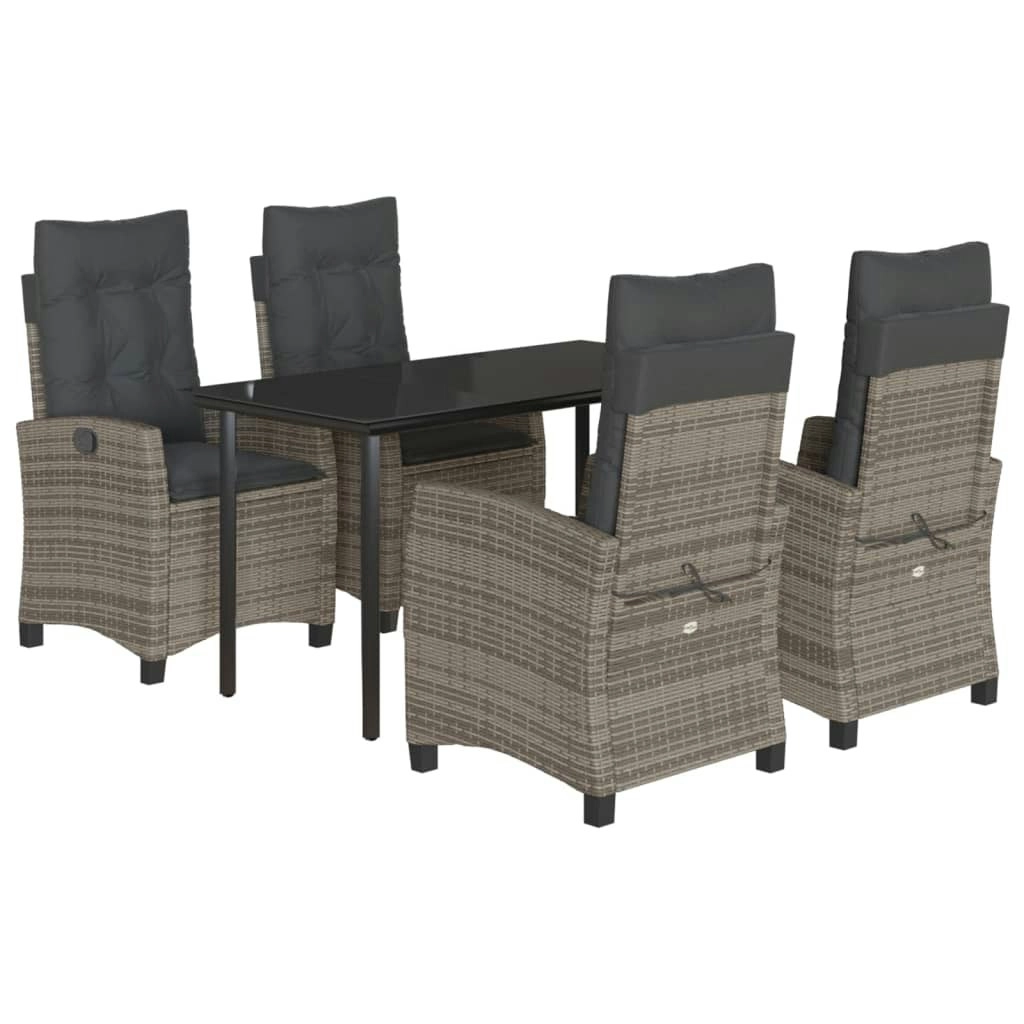 5 Piece Garden Dining Set with Cushions Grey Poly Rattan 3212795