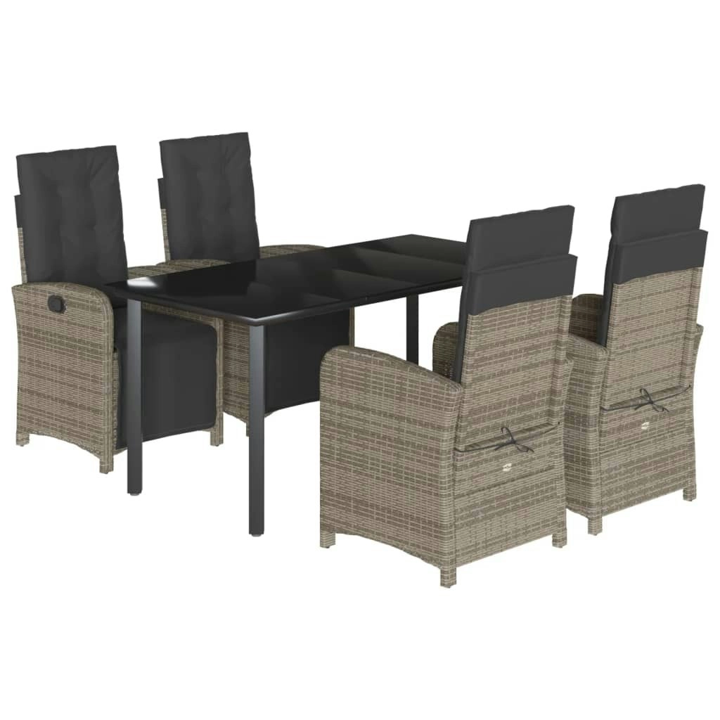 5 Piece Garden Dining Set with Cushions Grey Poly Rattan 3212566