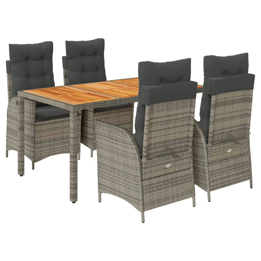 5 Piece Garden Dining Set with Cushions Grey Poly Rattan 3213106