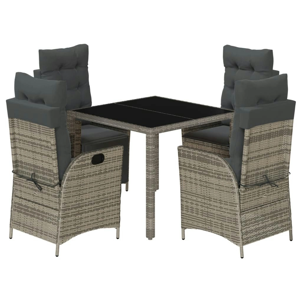 5 Piece Garden Dining Set with Cushions Grey Poly Rattan 3213078