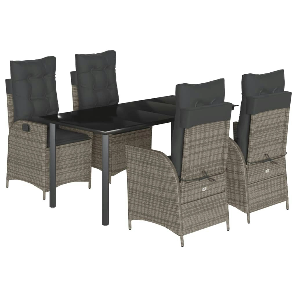 5 Piece Garden Dining Set with Cushions Grey Poly Rattan 3213228