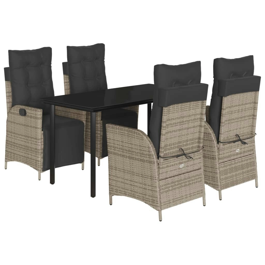 5 Piece Garden Dining Set with Cushions Grey Poly Rattan 3213429