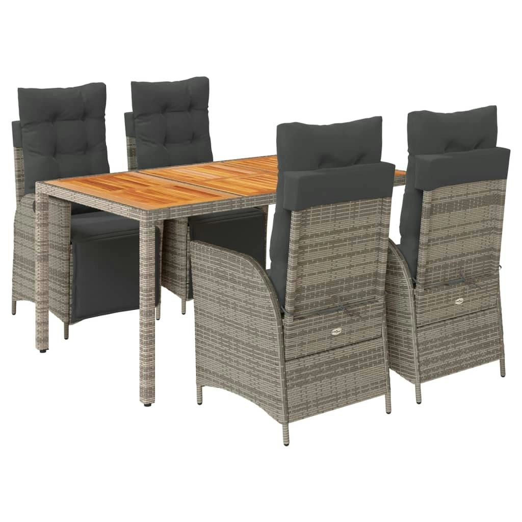 5 Piece Garden Dining Set with Cushions Grey Poly Rattan 3213346