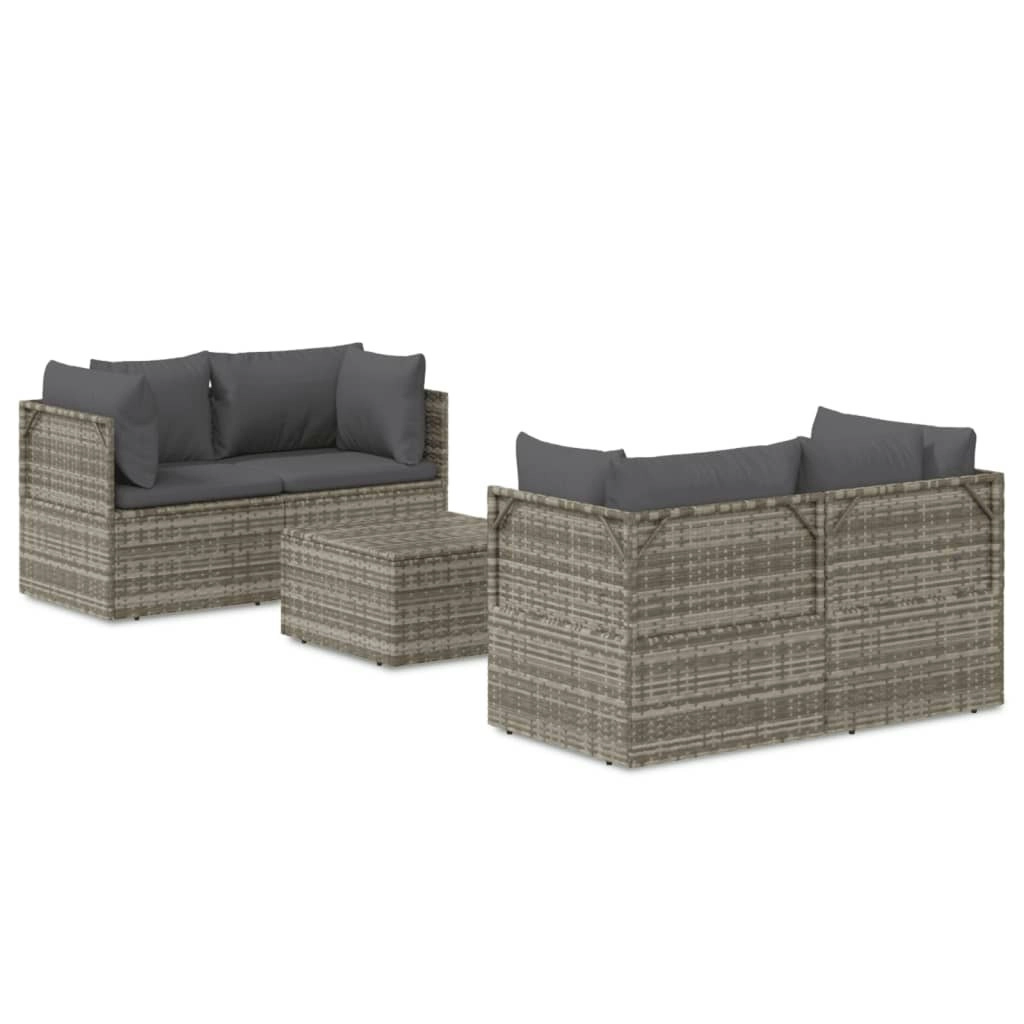 5 Piece Garden Lounge Set with Cushions Grey Poly Rattan 3157480