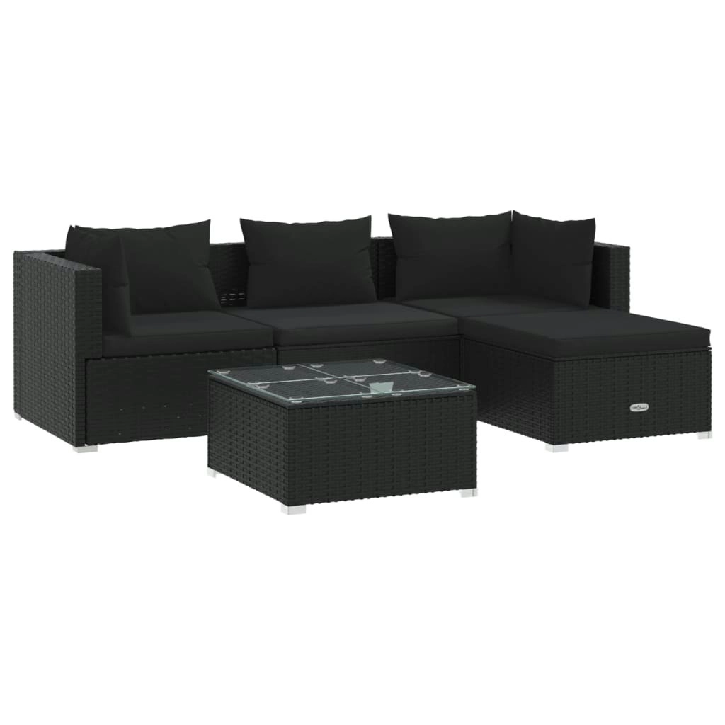 5 Piece Garden Lounge Set with Cushions Poly Rattan Black 3101648