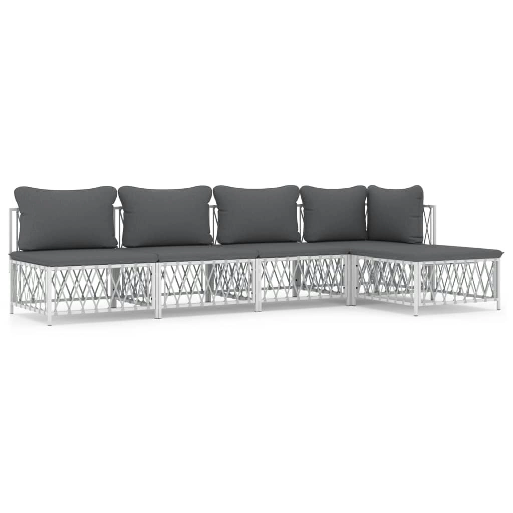 5 Piece Garden Lounge Set with Cushions White Steel 3186856