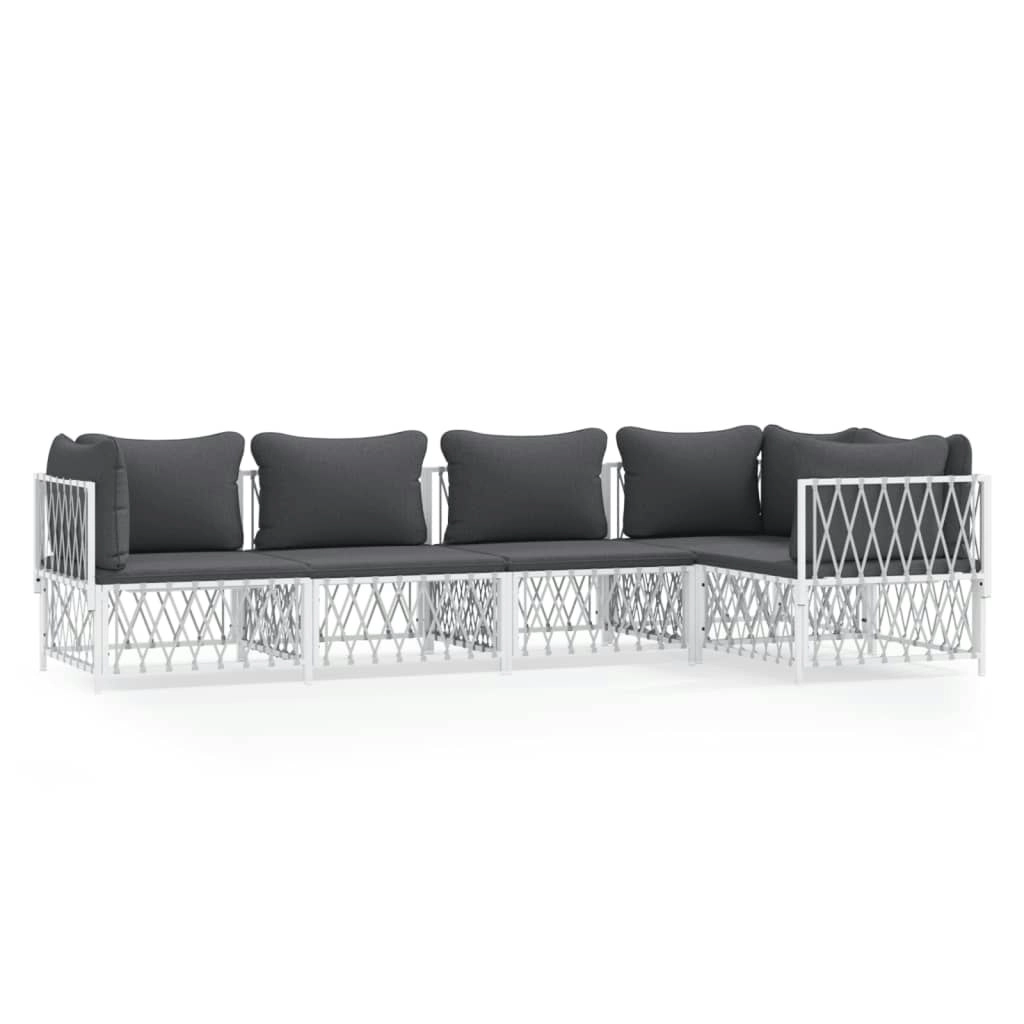 5 Piece Garden Lounge Set with Cushions White Steel 3186872