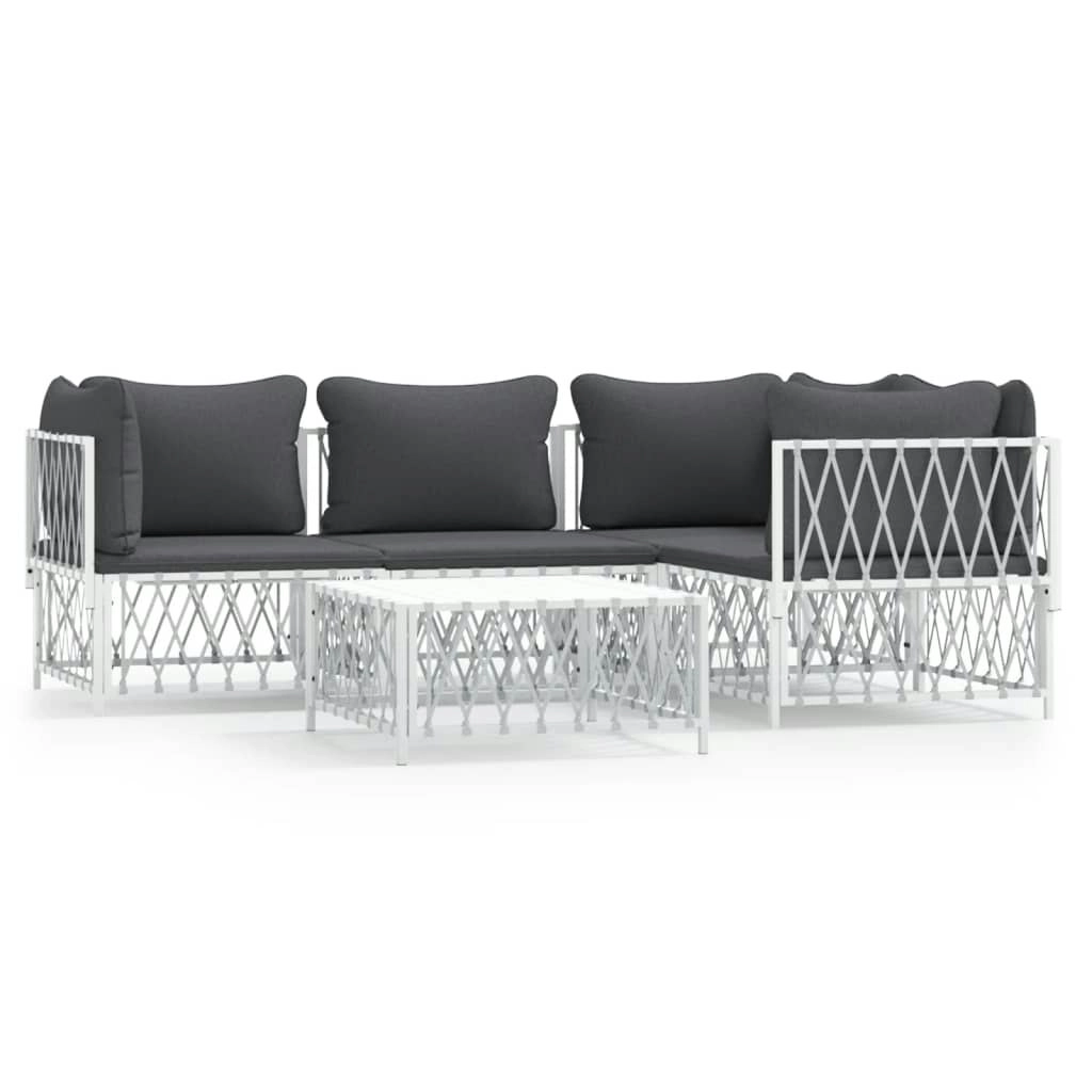 5 Piece Garden Lounge Set with Cushions White Steel 3186870