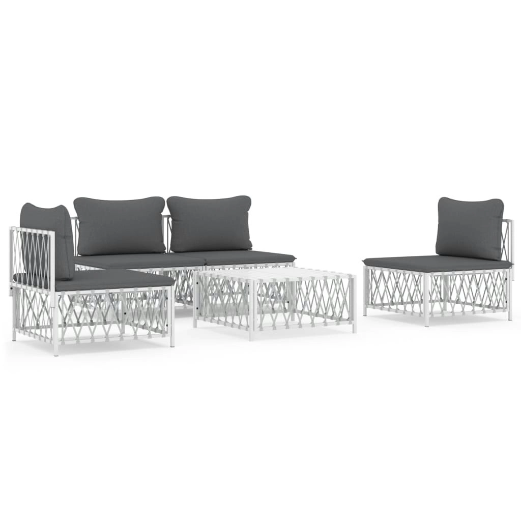 5 Piece Garden Lounge Set with Cushions White Steel 3186832